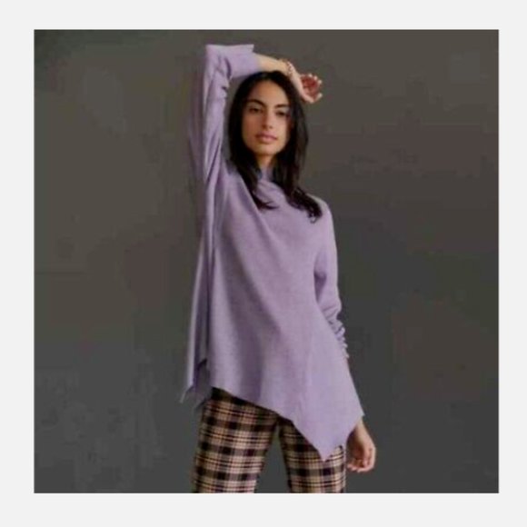 t.la Anthropologie XS Purple Sloane Waffle Knit Thermal Mock Neck Tunic Top NWT - Picture 1 of 9